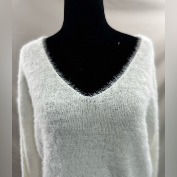 White Drop Shoulder Fuzzy Sweater - Picture 8 of 10